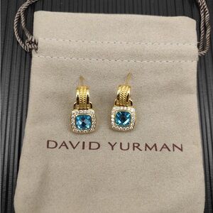 David Yurman Cable Earrings Blue Stone Gold Elegant
